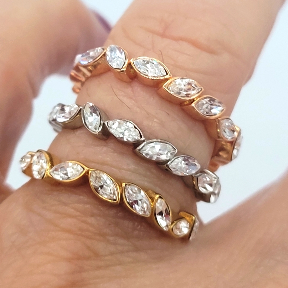 Vita Fede Single Ring, 24K Gold-Plated Marquis Swarovski Crystals New
